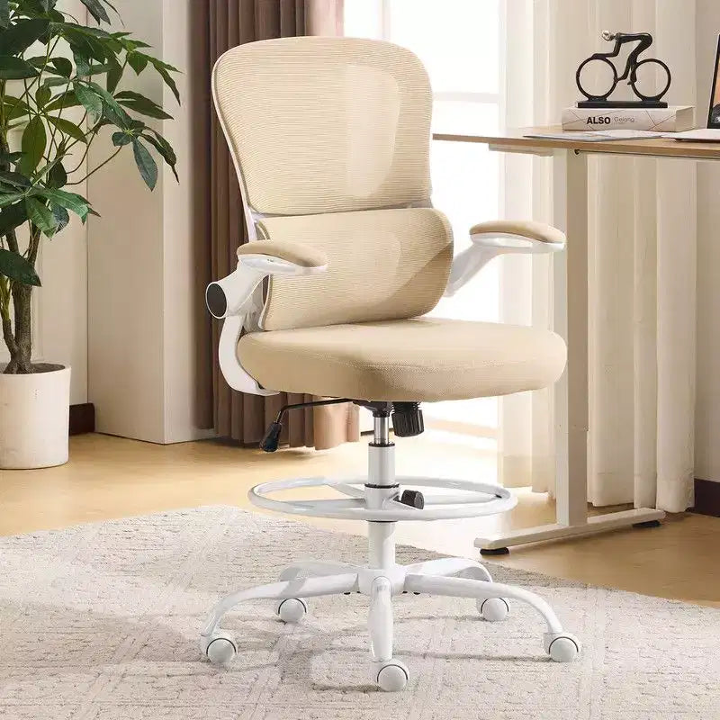 Chaise de bureau haute Karl Home | Respirante en maille, chaise de dessinateur avec anneau de repose-pieds réglable
