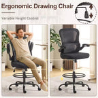 Chaise de bureau haute Karl Home | Respirante en maille, chaise de dessinateur avec anneau de repose-pieds réglable