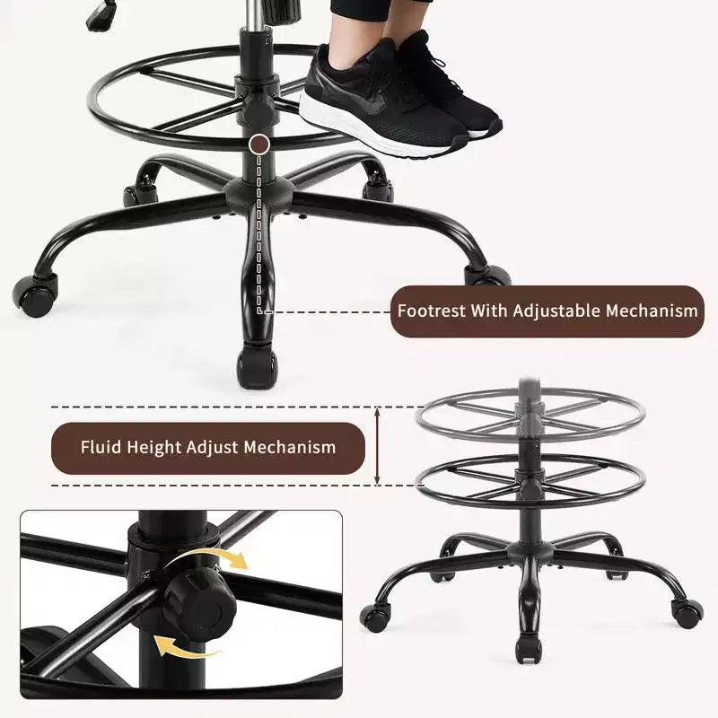 Chaise de bureau haute Karl Home | Respirante en maille, chaise de dessinateur avec anneau de repose-pieds réglable