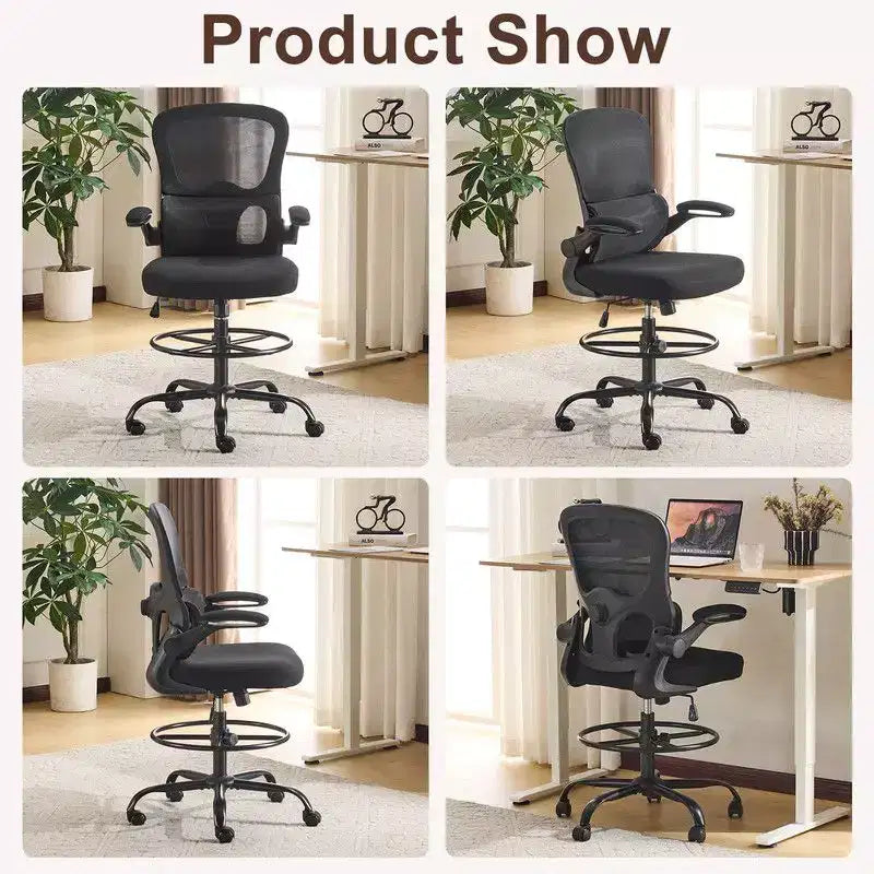 Chaise de bureau haute Karl Home | Respirante en maille, chaise de dessinateur avec anneau de repose-pieds réglable