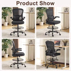 Chaise de bureau haute Karl Home | Respirante en maille, chaise de dessinateur avec anneau de repose-pieds réglable