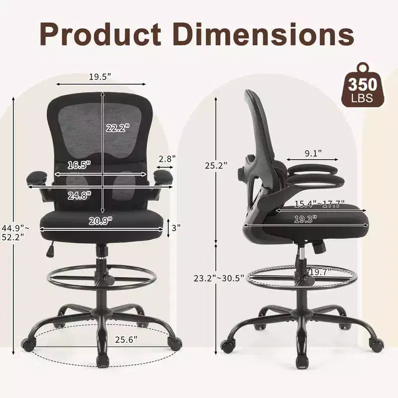 Chaise de bureau haute Karl Home | Respirante en maille, chaise de dessinateur avec anneau de repose-pieds réglable