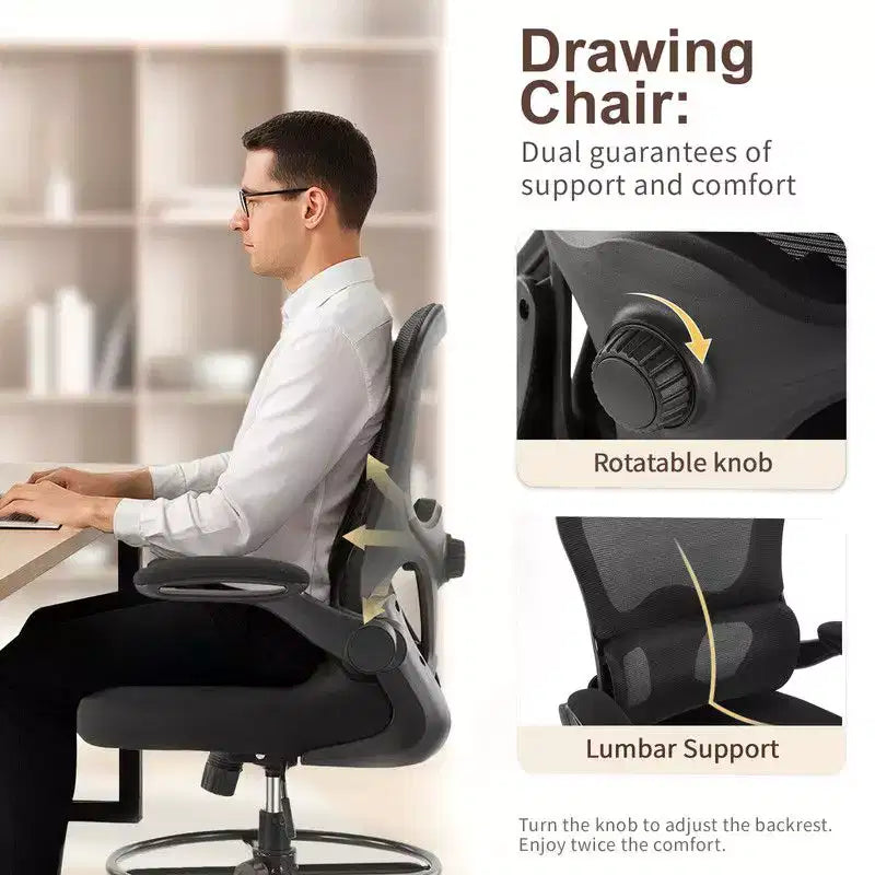 Chaise de bureau haute Karl Home | Respirante en maille, chaise de dessinateur avec anneau de repose-pieds réglable