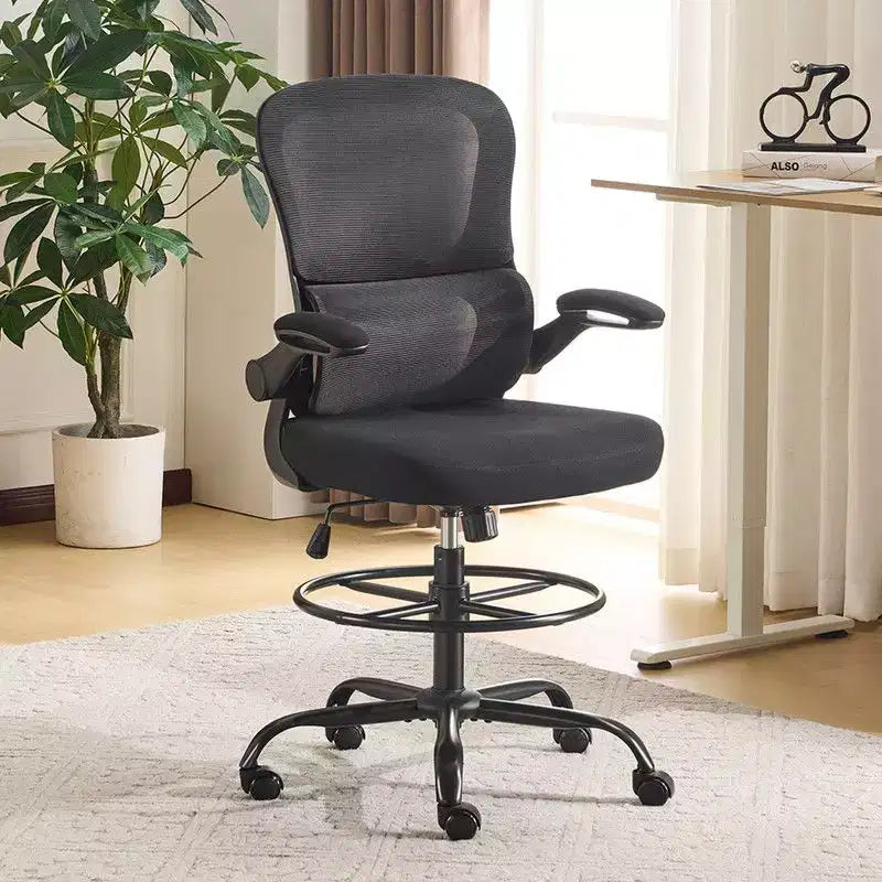 Chaise de bureau haute Karl Home | Respirante en maille, chaise de dessinateur avec anneau de repose-pieds réglable