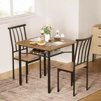 3-Piece Rustic Dining Set - Square Table & Chairs for 2 with Wine Rack, Small Space Kitchen
