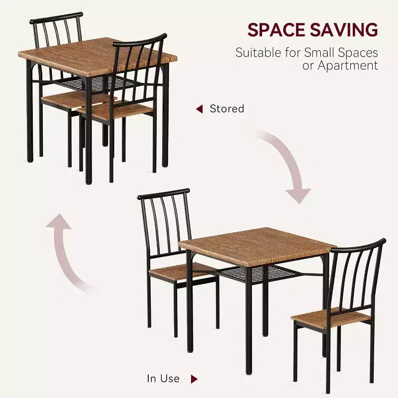 3-Piece Rustic Dining Set - Square Table & Chairs for 2 with Wine Rack, Small Space Kitchen