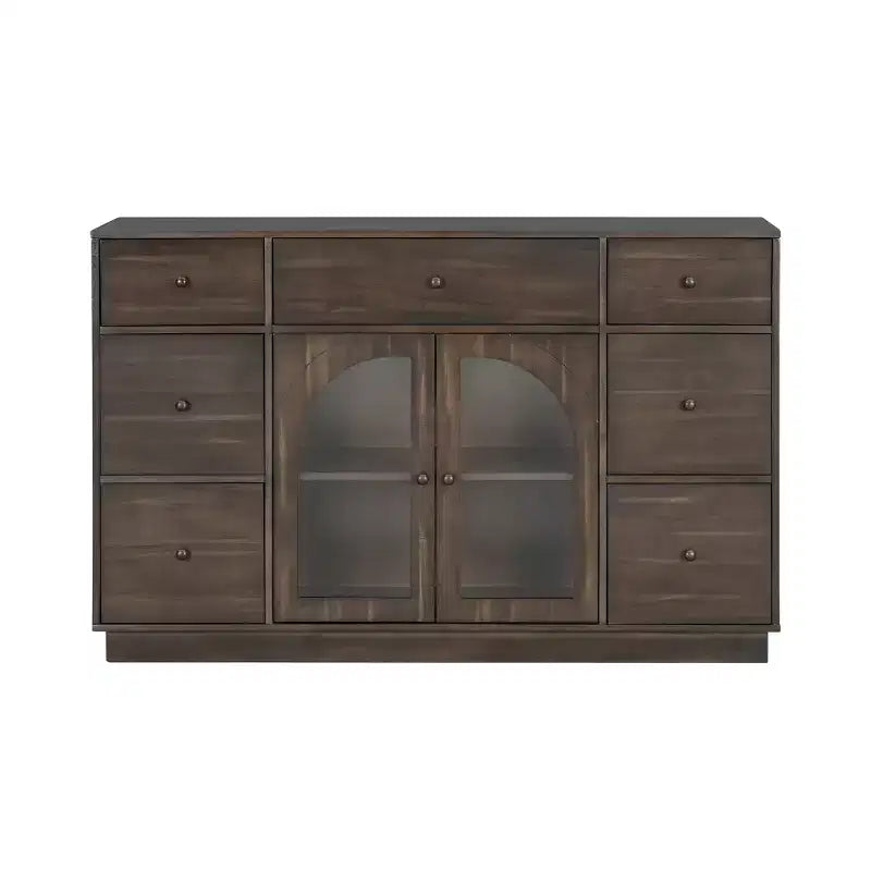 Christopher Knight Home Mirae 55.1'' Vintage Storage Cabinet with 7 Drawers, 2 Glass Doors and Adjustable Shelves