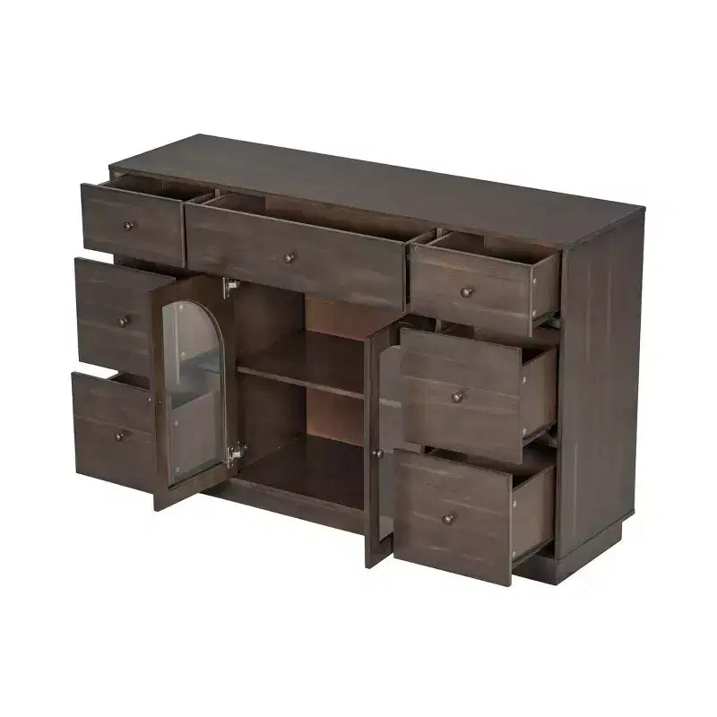 Christopher Knight Home Mirae 55.1'' Vintage Storage Cabinet with 7 Drawers, 2 Glass Doors and Adjustable Shelves