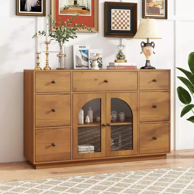 Christopher Knight Home Mirae 55.1'' Vintage Storage Cabinet with 7 Drawers, 2 Glass Doors and Adjustable Shelves
