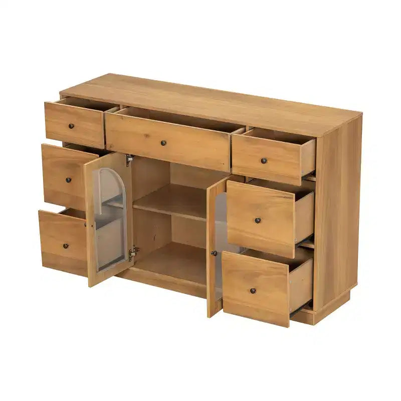 Christopher Knight Home Mirae 55.1'' Vintage Storage Cabinet with 7 Drawers, 2 Glass Doors and Adjustable Shelves