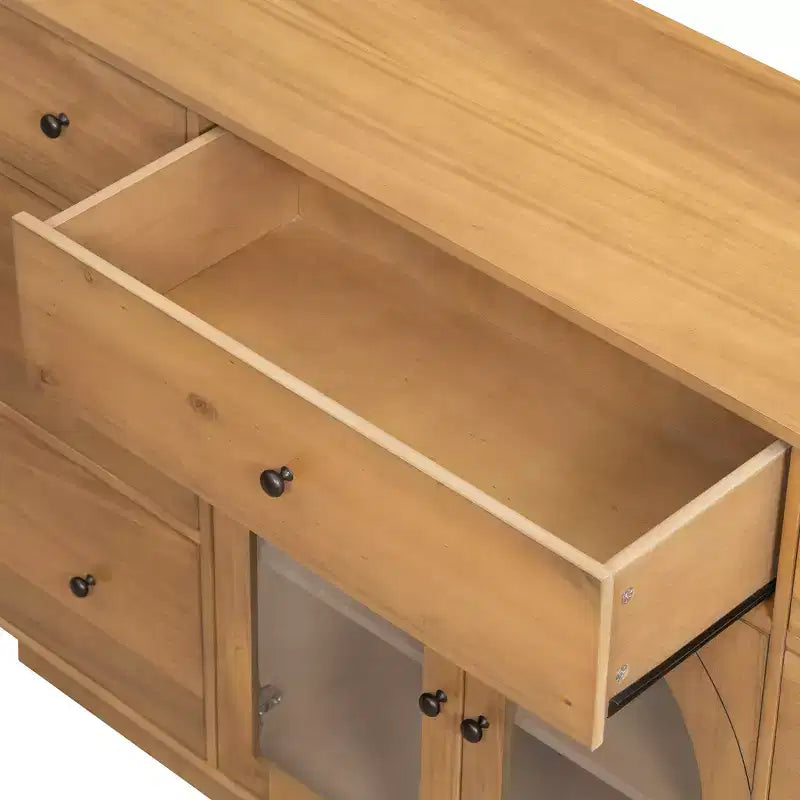 Christopher Knight Home Mirae 55.1'' Vintage Storage Cabinet with 7 Drawers, 2 Glass Doors and Adjustable Shelves