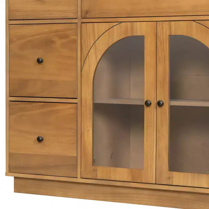 Christopher Knight Home Mirae 55.1'' Vintage Storage Cabinet with 7 Drawers, 2 Glass Doors and Adjustable Shelves