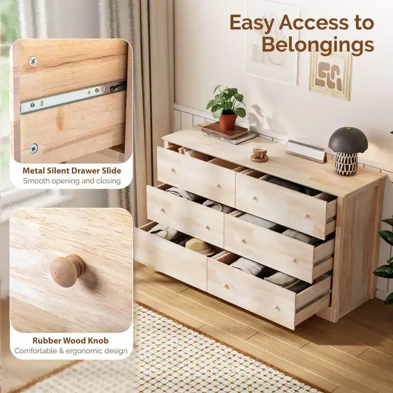 Karl Home 6-Drawer Natural MDF (Medium-Density Fiberboard) 57.09in. W Chest of Drawer