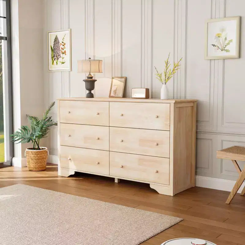 Karl Home 6-Drawer Natural MDF (Medium-Density Fiberboard) 57.09in. W Chest of Drawer
