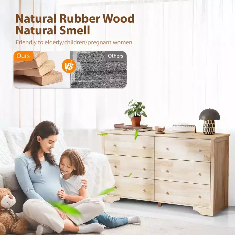 Karl Home 6-Drawer Natural MDF (Medium-Density Fiberboard) 57.09in. W Chest of Drawer