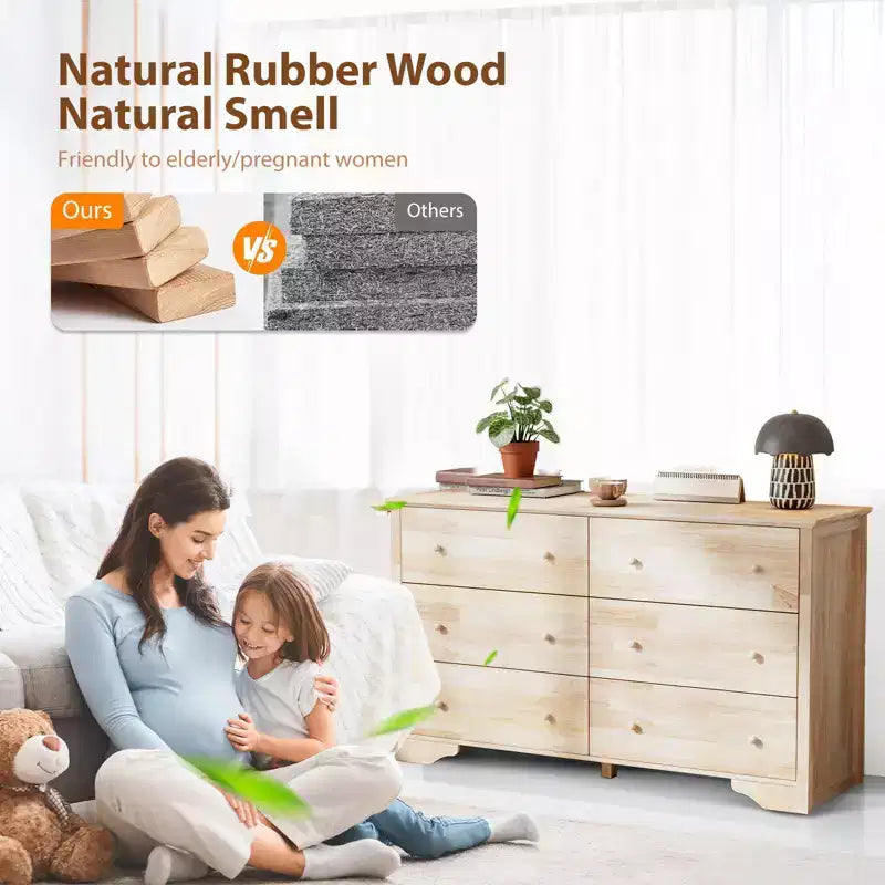 Karl Home 6-Drawer Natural MDF (Medium-Density Fiberboard) 57.09in. W Chest of Drawer