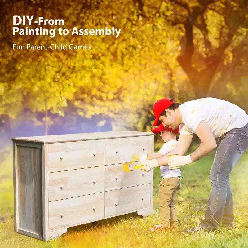 Karl Home 6-Drawer Natural MDF (Medium-Density Fiberboard) 57.09in. W Chest of Drawer
