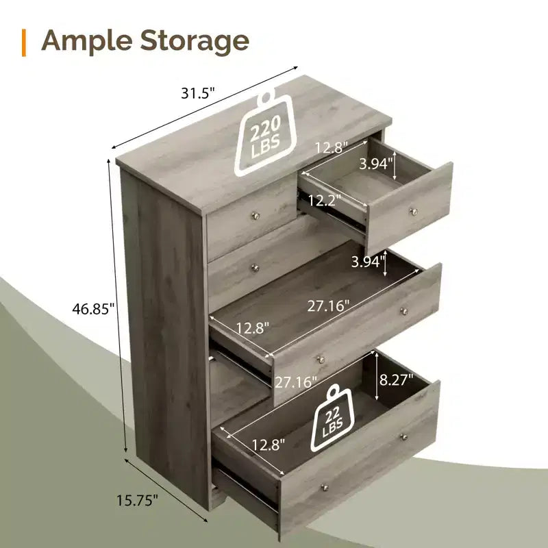 Karl Home 6-Drawer Grey Particle Board 31.5in. W Chest of Drawer
