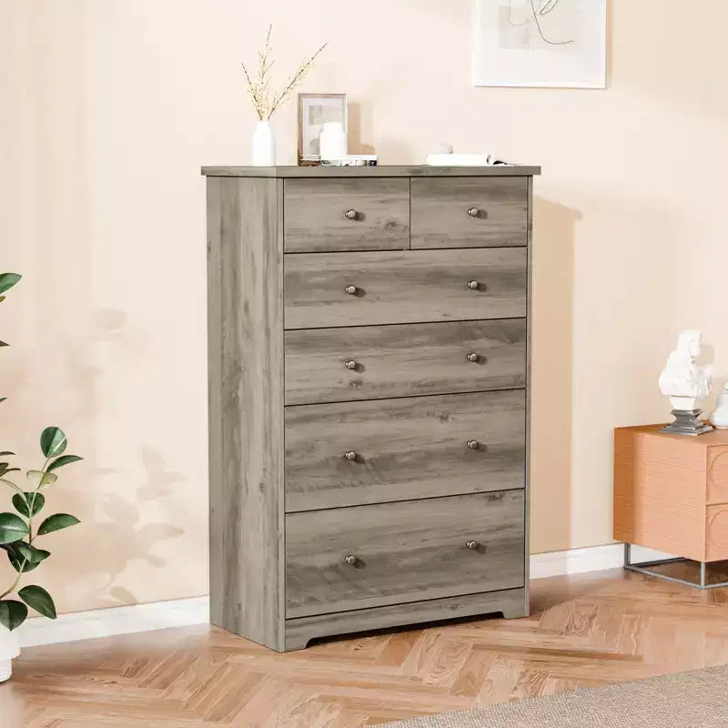 Karl Home 6-Drawer Grey Particle Board 31.5in. W Chest of Drawer