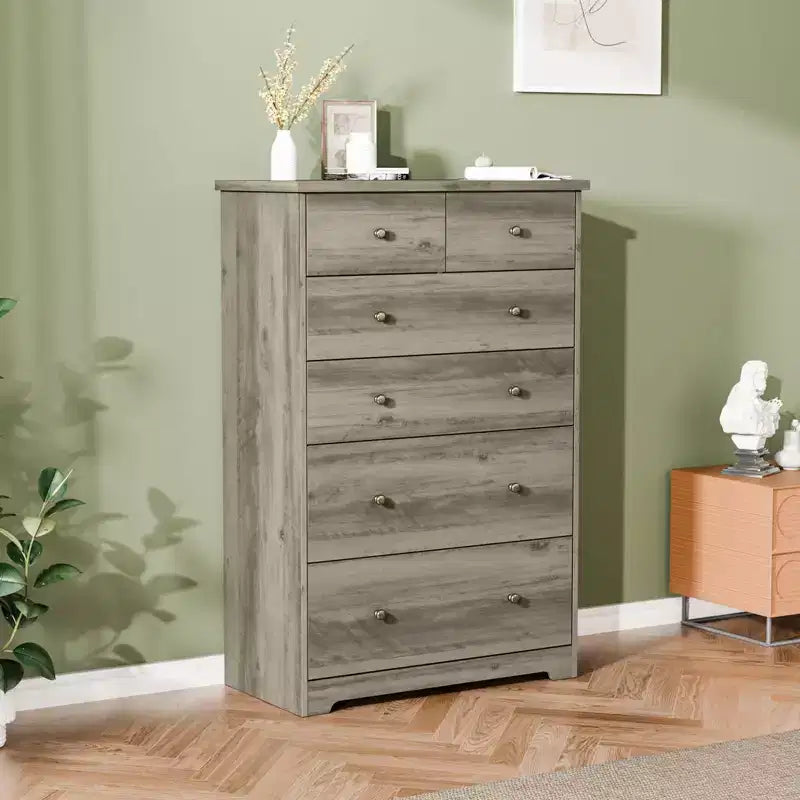 Karl Home 6-Drawer Grey Particle Board 31.5in. W Chest of Drawer