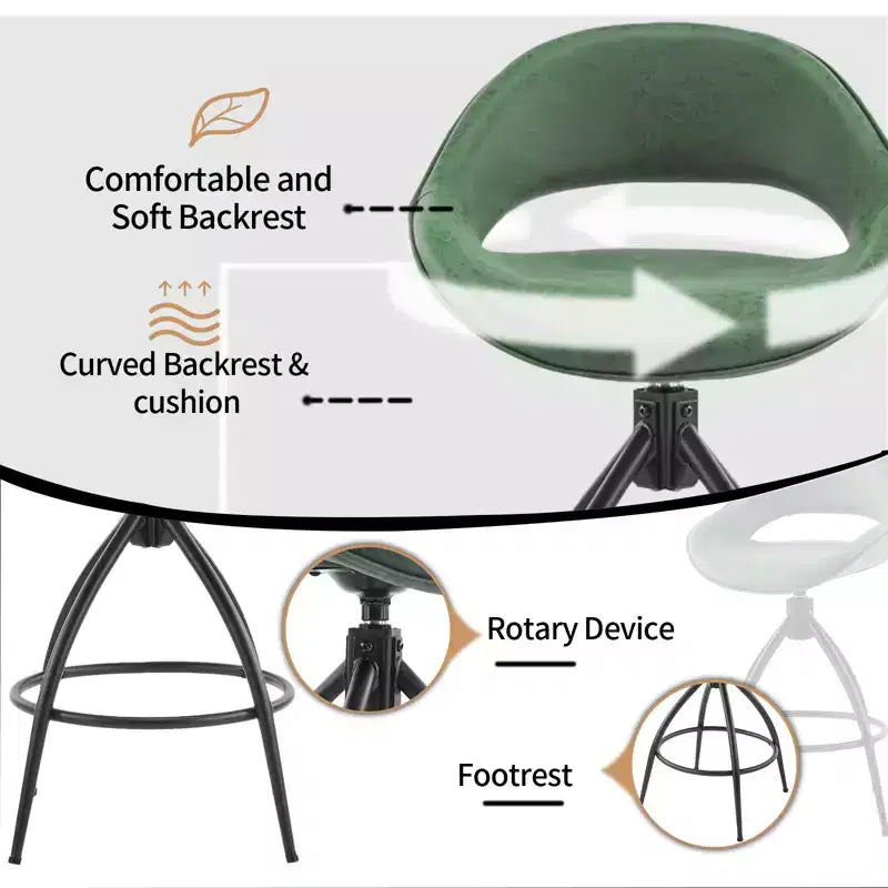 Karl Home 2 Piece Set of Green Swivel Bar Stools with Hollow - out Backrest, PU Upholstery & Powder