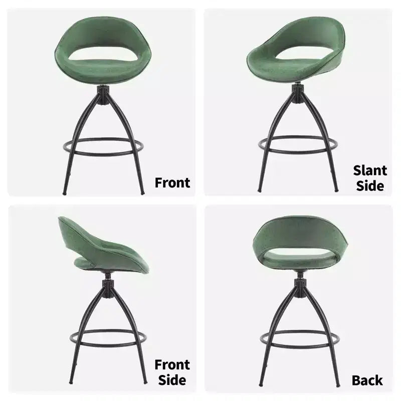 Karl Home 2 Piece Set of Green Swivel Bar Stools with Hollow - out Backrest, PU Upholstery & Powder