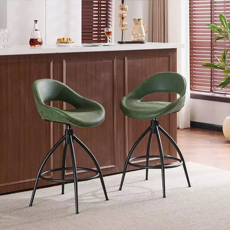 Karl Home 2 Piece Set of Green Swivel Bar Stools with Hollow - out Backrest, PU Upholstery & Powder