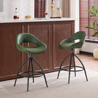Karl Home 2 Piece Set of Green Swivel Bar Stools with Hollow - out Backrest, PU Upholstery & Powder