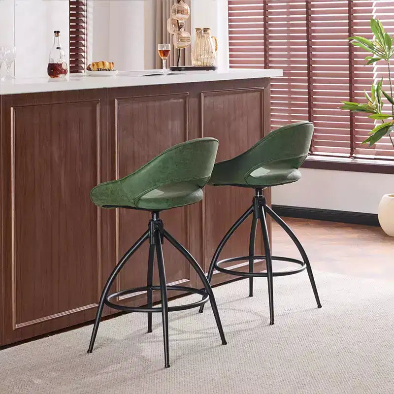 Karl Home 2 Piece Set of Green Swivel Bar Stools with Hollow - out Backrest, PU Upholstery & Powder
