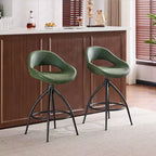 Karl Home 2 Piece Set of Green Swivel Bar Stools with Hollow - out Backrest, PU Upholstery & Powder