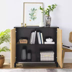 TROPOW Buffet Cabinet with Storage, Free Standing Storage Cabinet with Double Doors, Accent Cabinet with Solid Wood Feet, Sideboard Cabinet ,Black