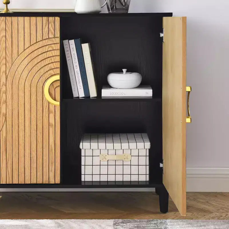 TROPOW Buffet Cabinet with Storage, Free Standing Storage Cabinet with Double Doors, Accent Cabinet with Solid Wood Feet, Sideboard Cabinet ,Black