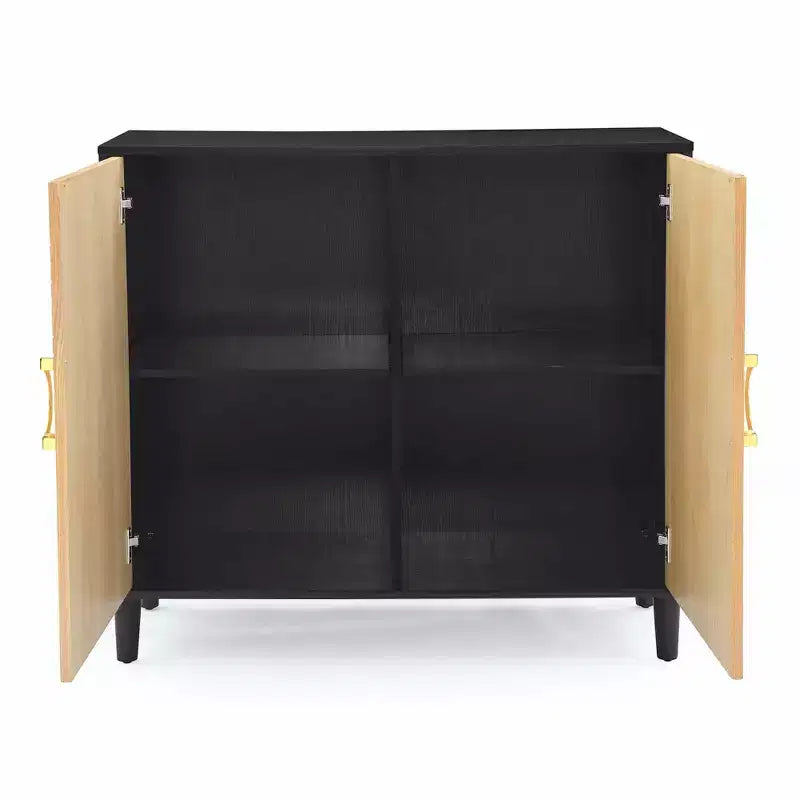 TROPOW Buffet Cabinet with Storage, Free Standing Storage Cabinet with Double Doors, Accent Cabinet with Solid Wood Feet, Sideboard Cabinet ,Black