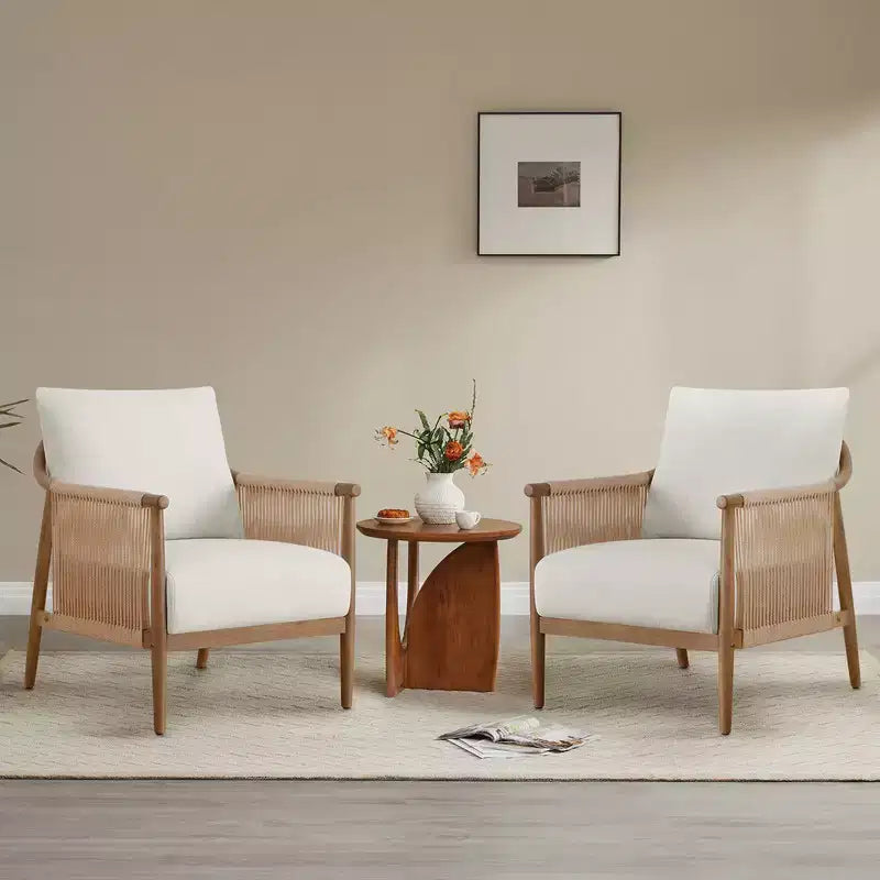 Spruce&Spring Modern Farmhouse Accent Chair with Braid Wood Armm