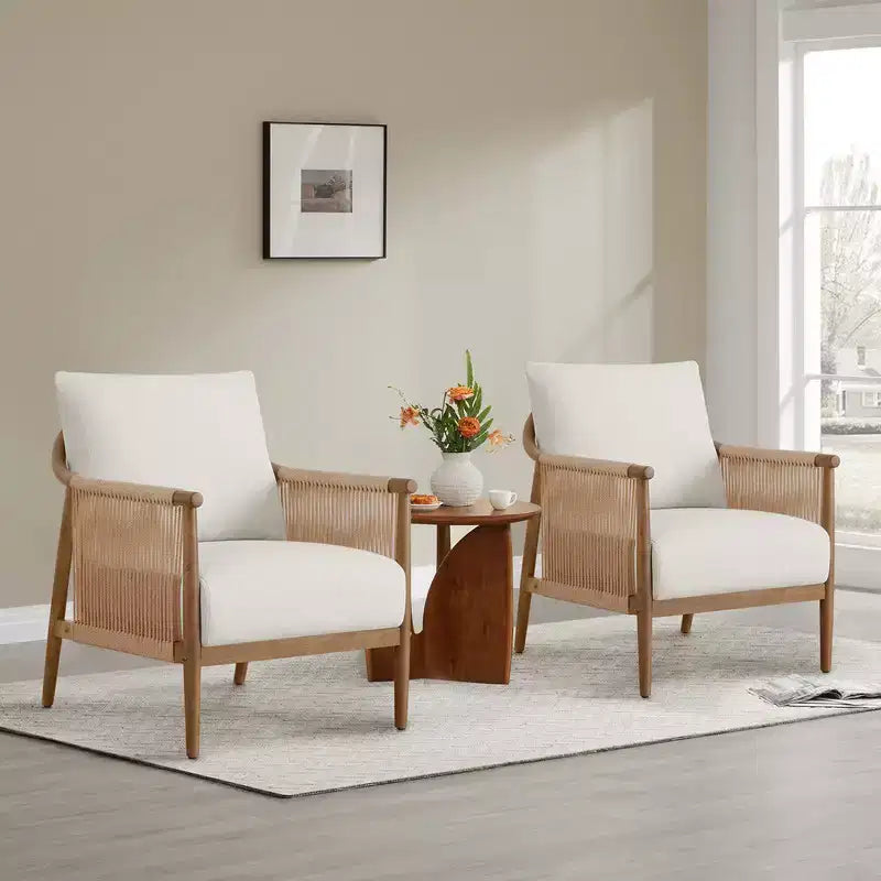 Spruce&Spring Modern Farmhouse Accent Chair with Braid Wood Armm