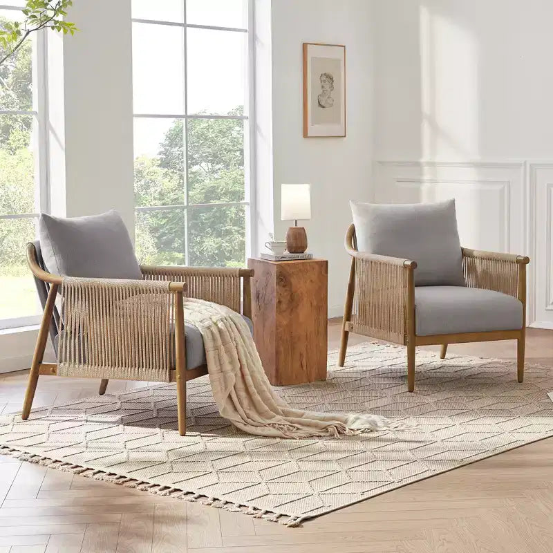 Spruce&Spring Modern Farmhouse Accent Chair with Braid Wood Armm