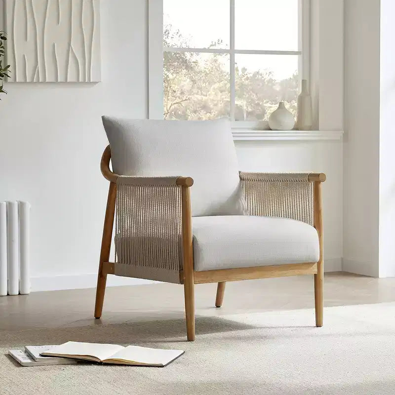 Spruce&Spring Modern Farmhouse Accent Chair with Braid Wood Armm