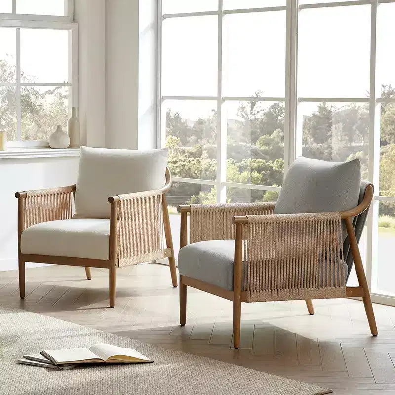 Spruce&Spring Modern Farmhouse Accent Chair with Braid Wood Armm