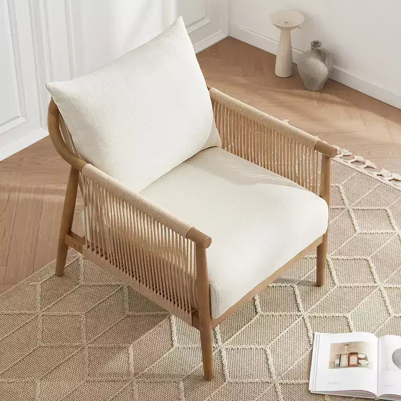 Spruce&Spring Modern Farmhouse Accent Chair with Braid Wood Armm