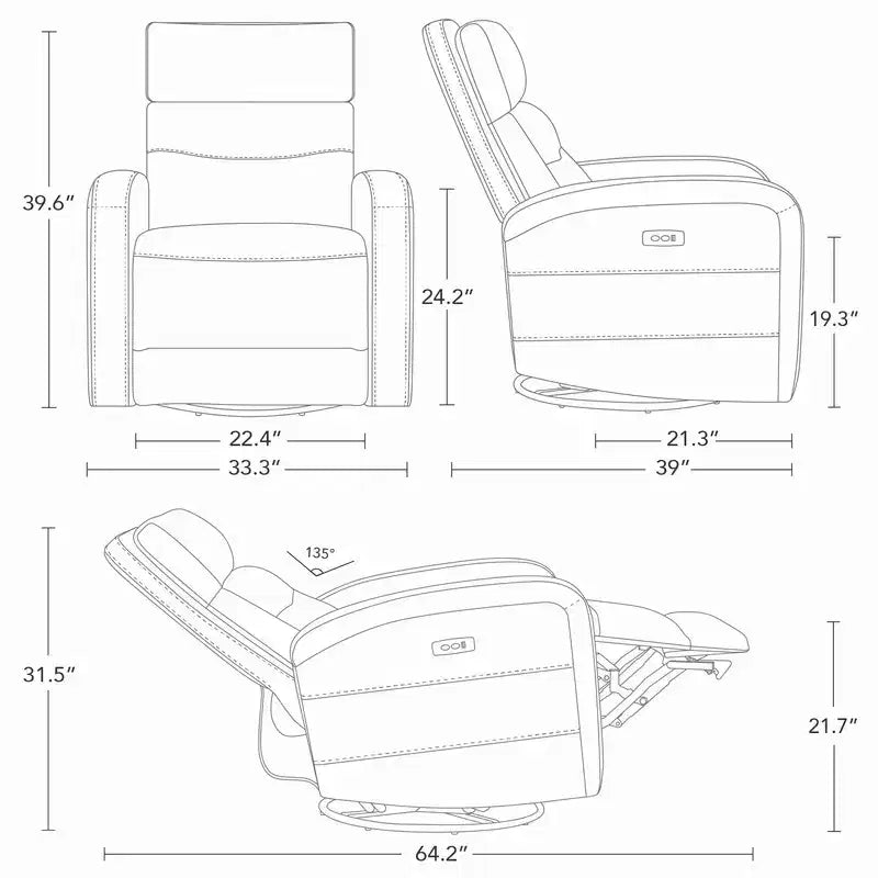Spruce & Spring Power Glider Swivel Rocker Recliner Chair Nursery Recliner