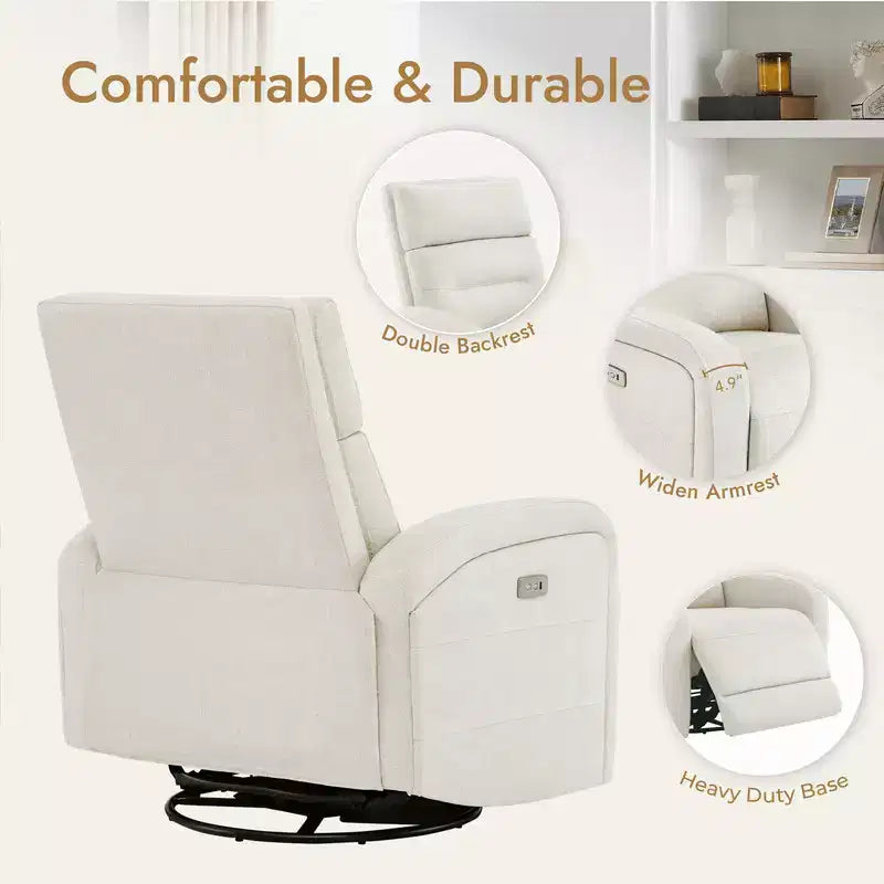 Spruce & Spring Power Glider Swivel Rocker Recliner Chair Nursery Recliner