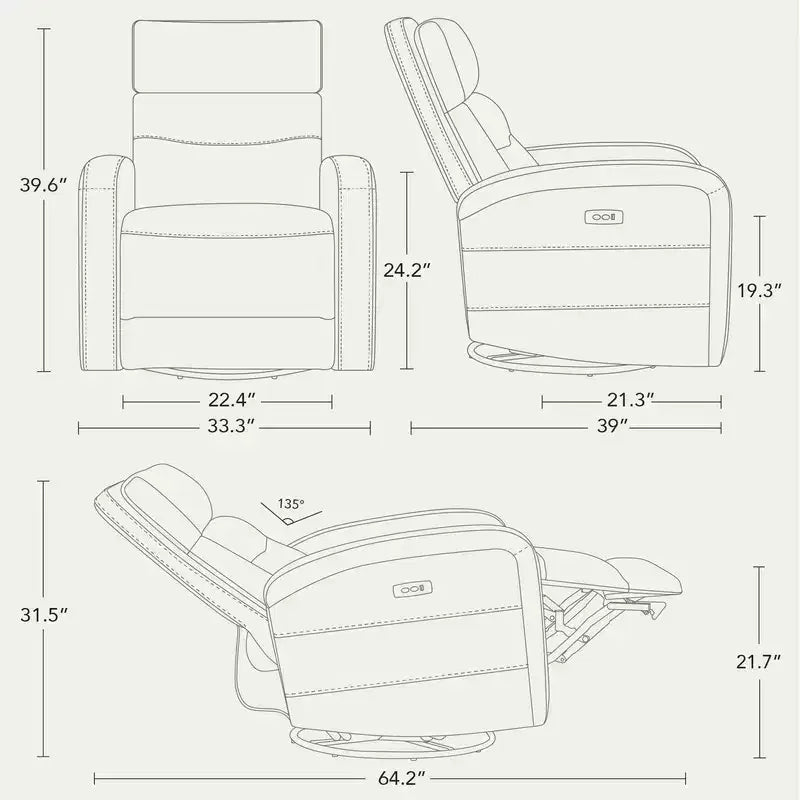 Spruce & Spring Power Glider Swivel Rocker Recliner Chair Nursery Recliner