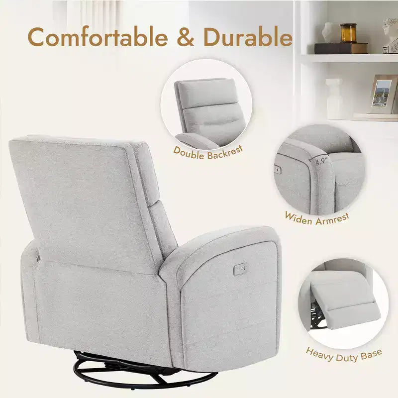 Spruce & Spring Power Glider Swivel Rocker Recliner Chair Nursery Recliner