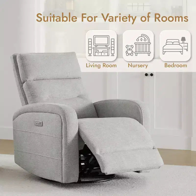 Spruce & Spring Power Glider Swivel Rocker Recliner Chair Nursery Recliner