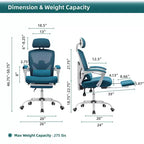 Okak Modern High-Back Mesh Home Office Chair with Retractable Footrest,Adjustable Swivel Task Chair for Office,Study