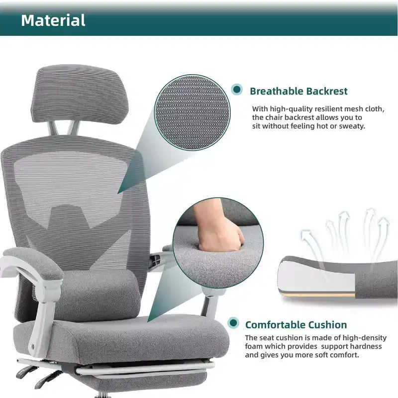 Okak Modern High-Back Mesh Home Office Chair with Retractable Footrest,Adjustable Swivel Task Chair for Office,Study
