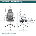 Okak Modern High-Back Mesh Home Office Chair with Retractable Footrest,Adjustable Swivel Task Chair for Office,Study