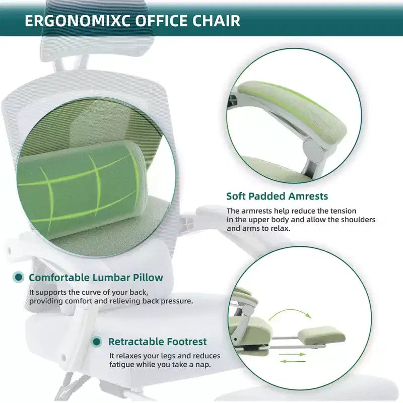 Okak Modern High-Back Mesh Home Office Chair with Retractable Footrest,Adjustable Swivel Task Chair for Office,Study