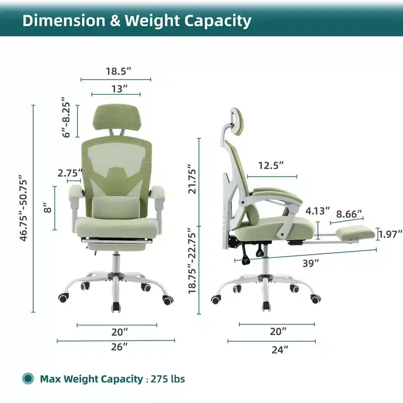 Okak Modern High-Back Mesh Home Office Chair with Retractable Footrest,Adjustable Swivel Task Chair for Office,Study