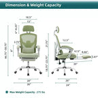 Okak Modern High-Back Mesh Home Office Chair with Retractable Footrest,Adjustable Swivel Task Chair for Office,Study